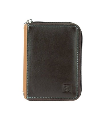 Skórzany portfel męski z suwakiem DuDu®, 534-1232 brąz + niebieski