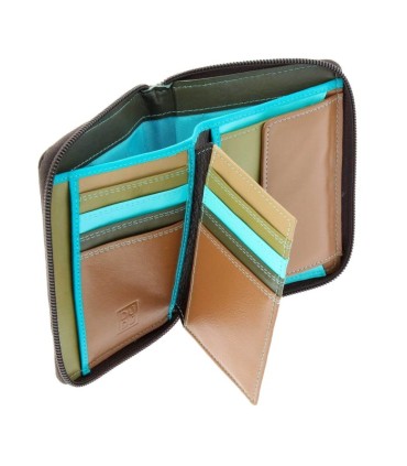 Skórzany portfel męski z suwakiem DuDu®, 534-1232 brąz + niebieski