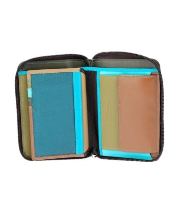 Skórzany portfel męski z suwakiem DuDu®, 534-1232 brąz + niebieski