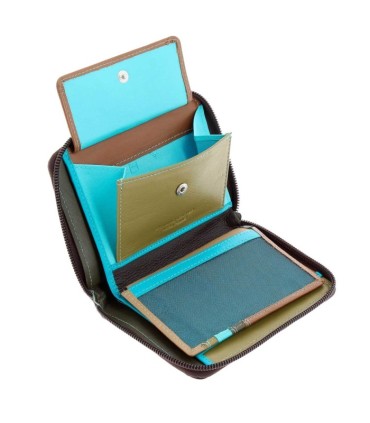 Skórzany portfel męski z suwakiem DuDu®, 534-1232 brąz + niebieski