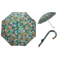 Długa automatyczna parasolka damska z falbanką, leśne kwiaty