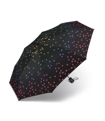 Automatyczna parasolka Happy Rain, czarna w tęczowe groszki 