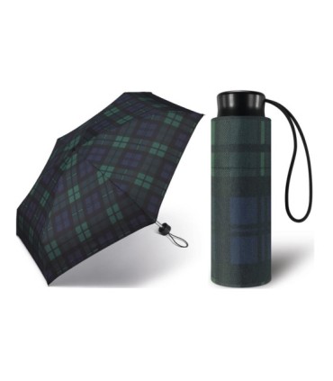 Kieszonkowa, ultra mini parasolka Happy Rain 16 cm, ciemnozielona w kratę