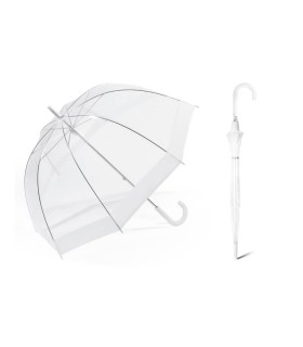 Głęboka parasolka Happy Rain, przezroczysta z białą lamówką