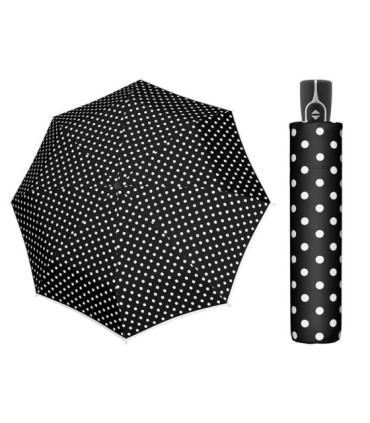 Mocna AUTOMATYCZNA damska parasolka Doppler, czarna w białe grochy