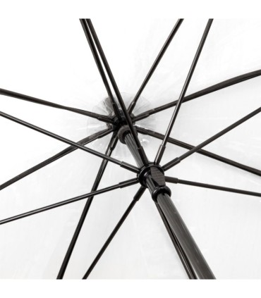 Manualny przezroczysty parasol marki Impliva, z czarnym stelażem