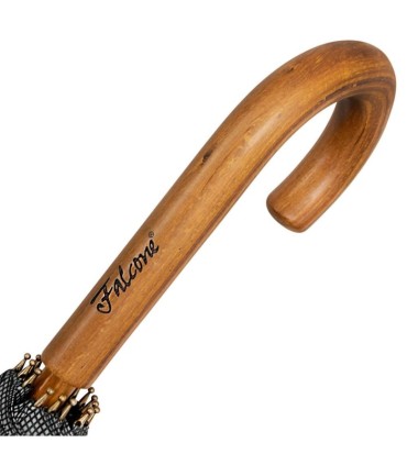 Szary manualny parasol w kratkę  Falcone, drewniana rączka 