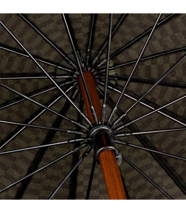 Szary manualny parasol w kratkę  Falcone, drewniana rączka 