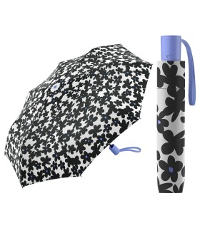 Automatyczna parasolka Benetton, biała w czarne kwiaty