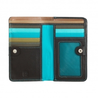 Skórzany damski portfel marki DuDu®, ciemny brąz + niebieski