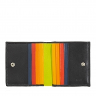 Skórzany mały portfel damski marki DuDu®, czarny + kolorowy środek