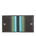 Skórzany mały portfel damski marki DuDu®, ciemny brąz + niebieski
