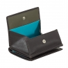 Skórzany mały portfel damski marki DuDu®, ciemny brąz + niebieski