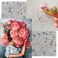 Zestaw - malowanie po numerach Kobieta w piwoniach ASTRA