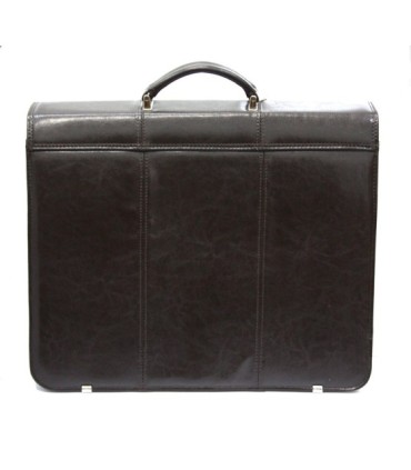 Teczka męska ze skóry naturalnej, trzykomorowa, ciemny brąz