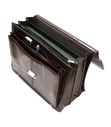 Teczka męska ze skóry naturalnej, trzykomorowa, ciemny brąz