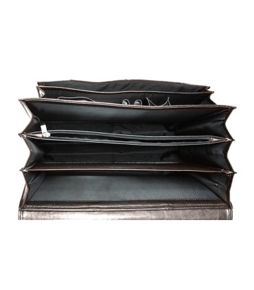 Teczka męska ze skóry naturalnej, trzykomorowa, ciemny brąz