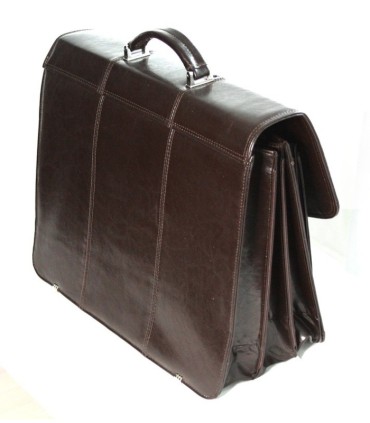 Teczka męska ze skóry naturalnej, trzykomorowa, ciemny brąz