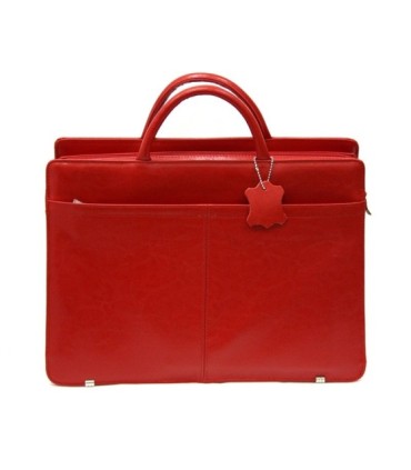 Teczka damska ze skóry naturalnej, trzykomorowa, czerwona