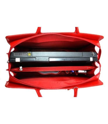 Teczka damska ze skóry naturalnej, trzykomorowa, czerwona