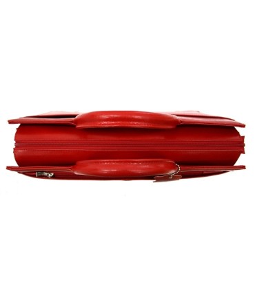 Teczka damska ze skóry naturalnej, trzykomorowa, czerwona