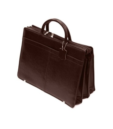 Teczka damska ze skóry naturalnej, trzykomorowa, czekoladowy