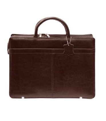 Teczka damska ze skóry naturalnej, trzykomorowa, czekoladowy