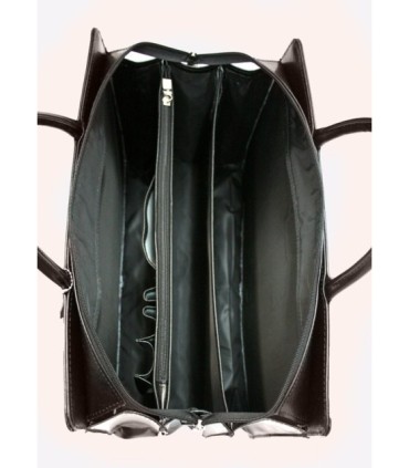 Teczka damska ze skóry naturalnej, trzykomorowa, czekoladowy