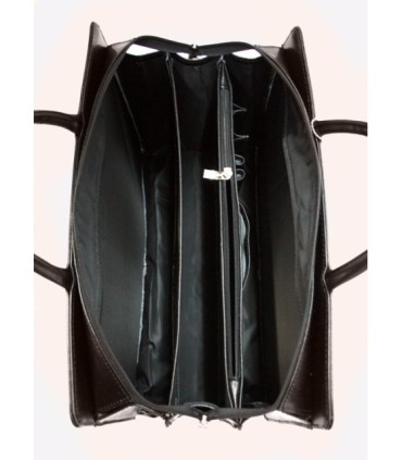 Teczka damska ze skóry naturalnej, trzykomorowa, czekoladowy