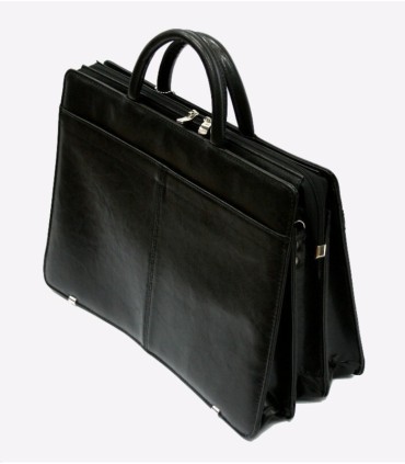 Teczka damska ze skóry naturalnej, trzykomorowa, czarna