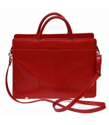 Teczka damska ze skóry naturalnej, dwukomorowa, czerwona
