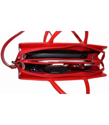 Teczka damska ze skóry naturalnej, dwukomorowa, czerwona