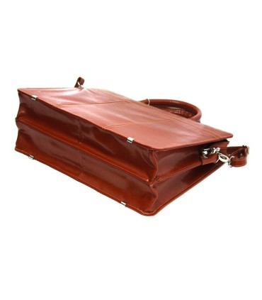 Teczka damska ze skóry naturalnej, dwukomorowa, koniakowa