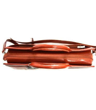 Teczka damska ze skóry naturalnej, dwukomorowa, koniakowa