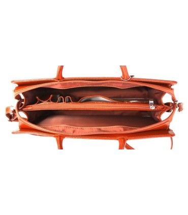 Teczka damska ze skóry naturalnej, dwukomorowa, koniakowa