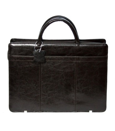 Teczka damska ze skóry naturalnej, jednokomorowa, ciemnobrązowa