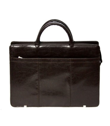 Teczka damska ze skóry naturalnej, jednokomorowa, ciemnobrązowa