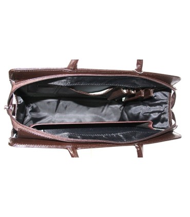 Teczka damska ze skóry naturalnej, jednokomorowa, ciemnobrązowa