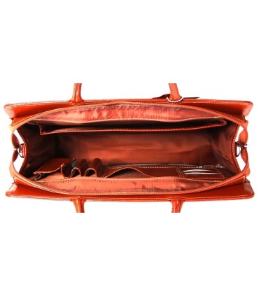 Teczka damska ze skóry naturalnej, jednokomorowa, koniakowa