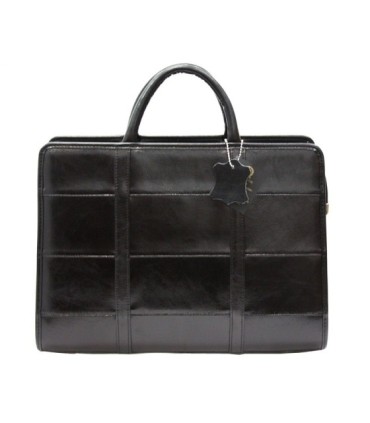 Nieduża damska teczka ze skóry naturalnej, dwukomorowa, czarna