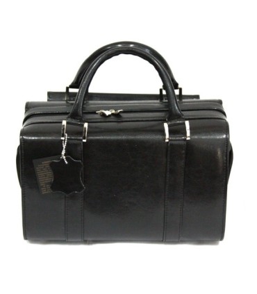 Mini kuferek damski, bardzo pojemny, skóra naturalna, czarny