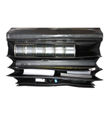 Teczka męska ze skóry naturalnej, trzykomorowa, czarna