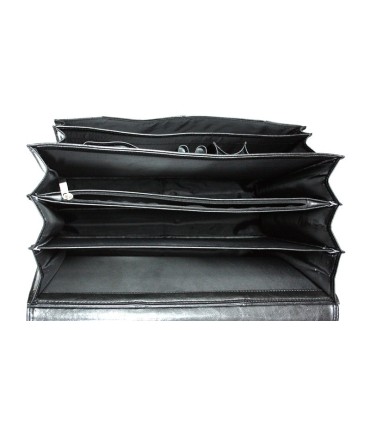 Teczka męska ze skóry naturalnej, trzykomorowa, czarna