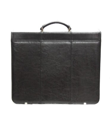 Teczka męska ze skóry naturalnej, trzykomorowa, czarna