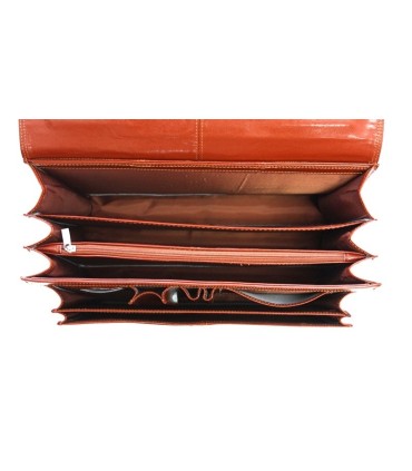 Teczka męska ze skóry naturalnej, trzykomorowa, czarna