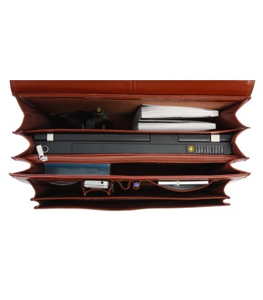 Teczka męska ze skóry naturalnej, trzykomorowa, czarna