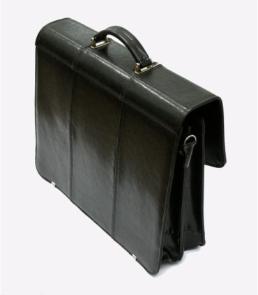 Teczka męska ze skóry naturalnej dwukomorowa czarna bardzo elegancka