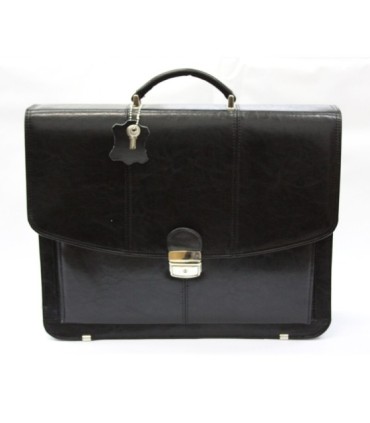 Teczka męska ze skóry naturalnej dwukomorowa czarna bardzo elegancka