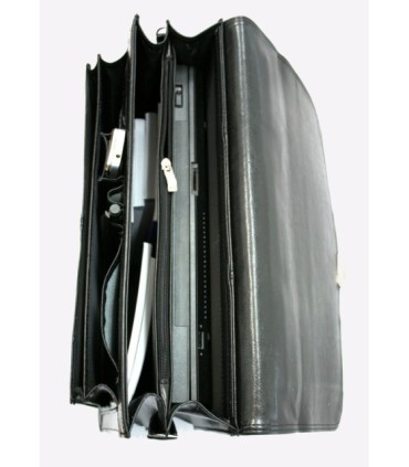 Teczka męska ze skóry naturalnej dwukomorowa czarna bardzo elegancka