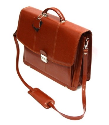 Skórzana teczka męska, dwukomorowa, koniakowa, bardzo elegancka